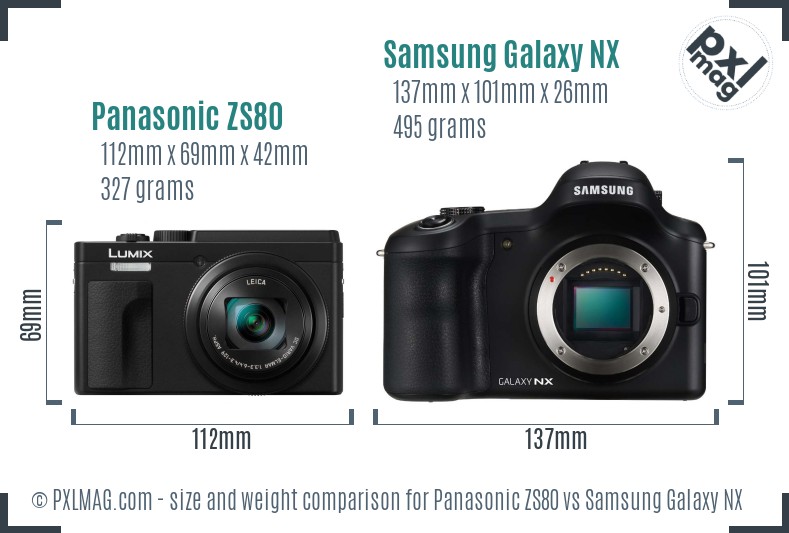 Panasonic ZS80 vs Samsung Galaxy NX size comparison