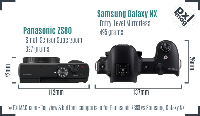 Panasonic ZS80 vs Samsung Galaxy NX top view buttons comparison