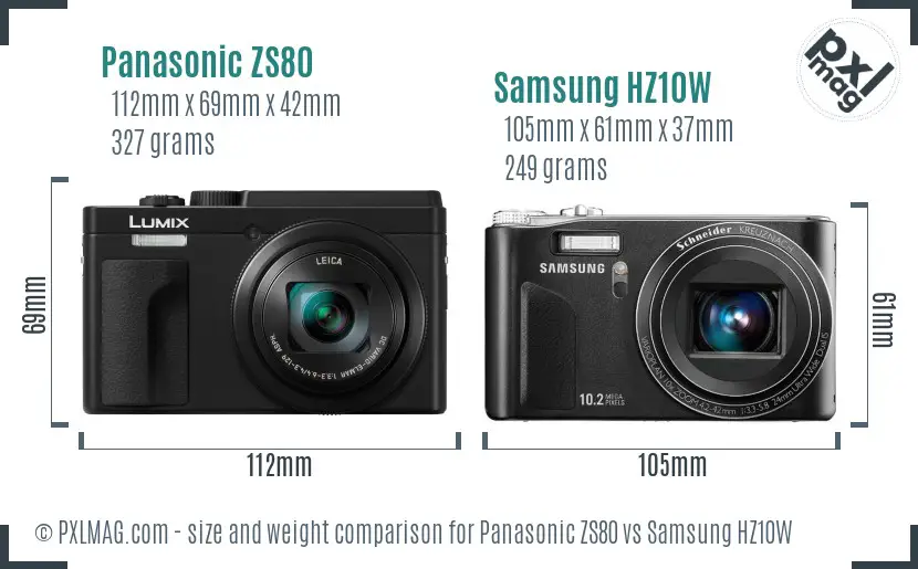 Panasonic ZS80 vs Samsung HZ10W size comparison