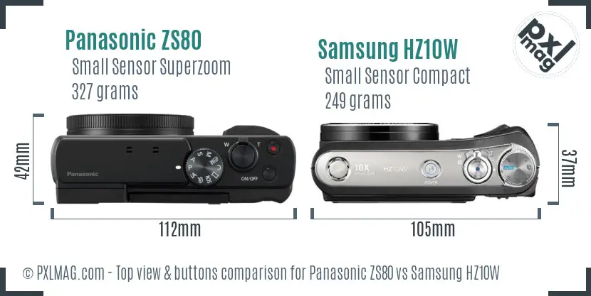 Panasonic ZS80 vs Samsung HZ10W top view buttons comparison