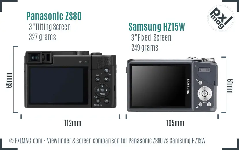 Panasonic ZS80 vs Samsung HZ15W Screen and Viewfinder comparison