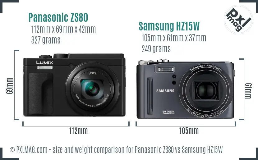 Panasonic ZS80 vs Samsung HZ15W size comparison