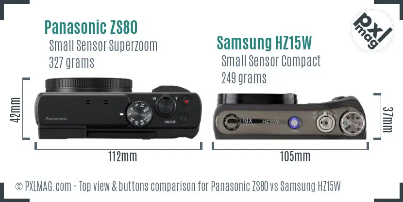 Panasonic ZS80 vs Samsung HZ15W top view buttons comparison