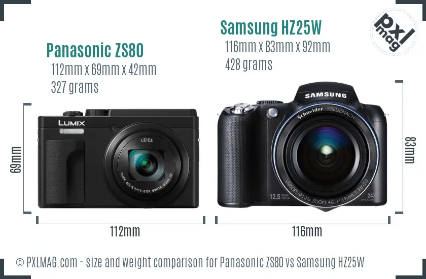 Panasonic ZS80 vs Samsung HZ25W size comparison