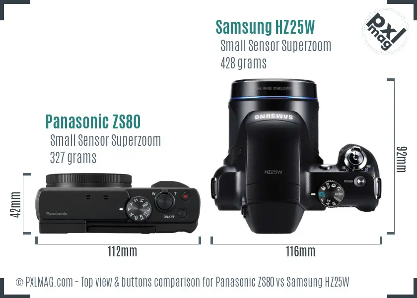 Panasonic ZS80 vs Samsung HZ25W top view buttons comparison