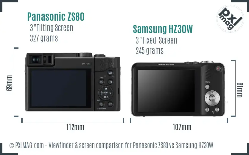 Panasonic ZS80 vs Samsung HZ30W Screen and Viewfinder comparison
