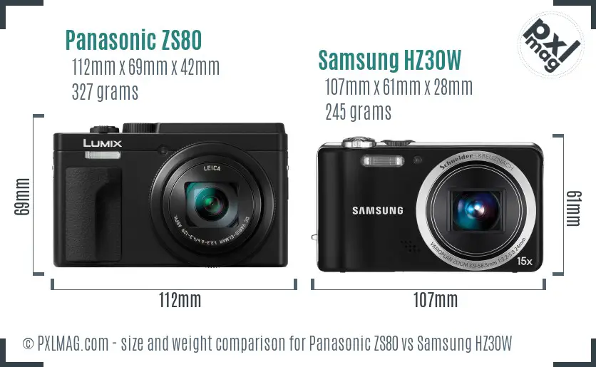 Panasonic ZS80 vs Samsung HZ30W size comparison