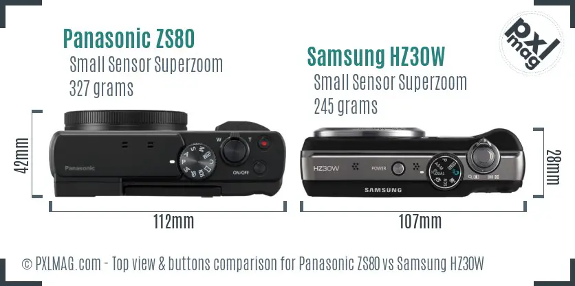Panasonic ZS80 vs Samsung HZ30W top view buttons comparison