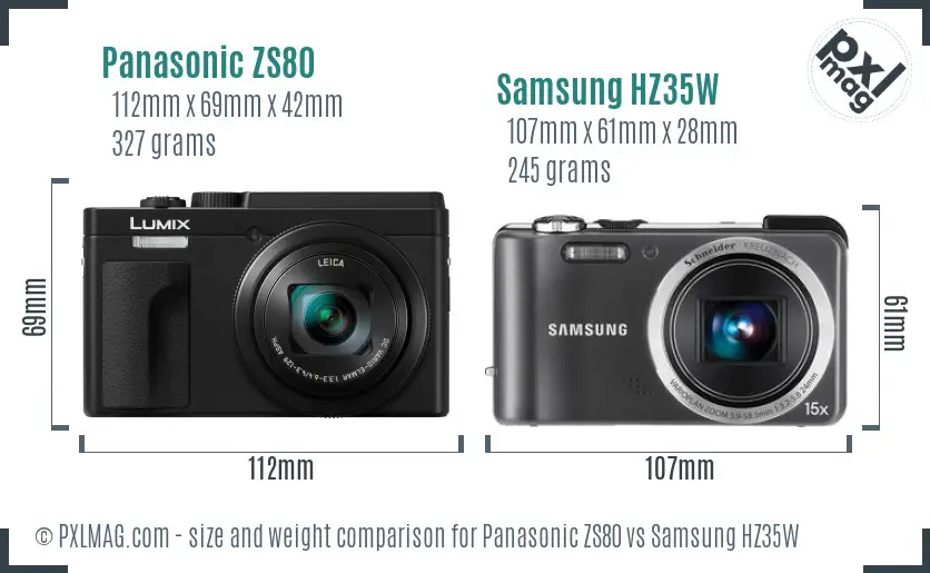 Panasonic ZS80 vs Samsung HZ35W size comparison
