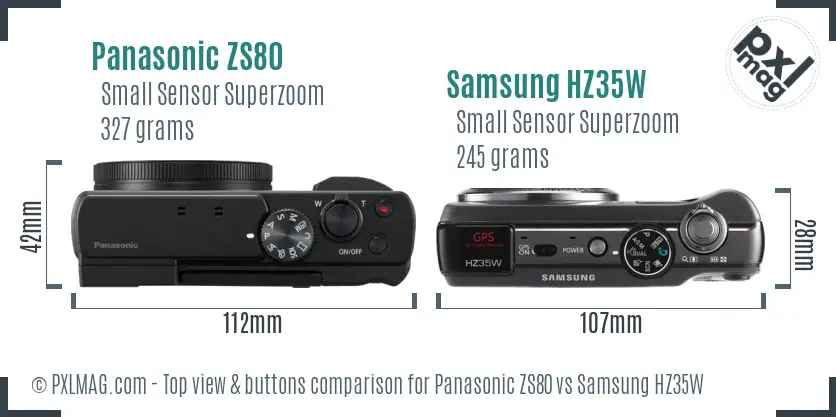 Panasonic ZS80 vs Samsung HZ35W top view buttons comparison