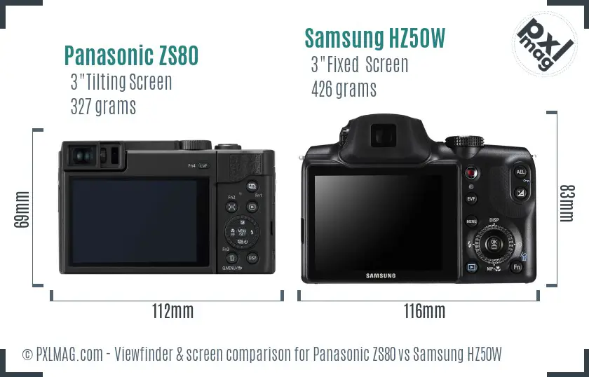 Panasonic ZS80 vs Samsung HZ50W Screen and Viewfinder comparison
