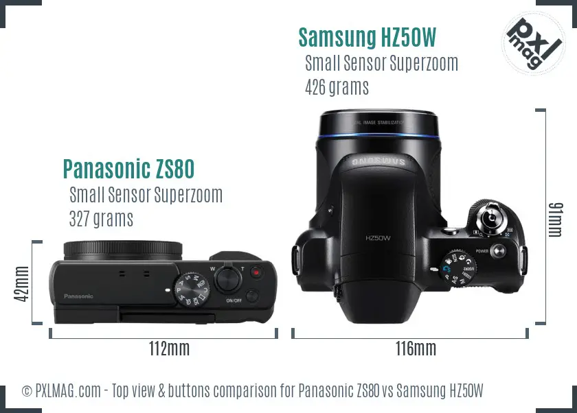 Panasonic ZS80 vs Samsung HZ50W top view buttons comparison