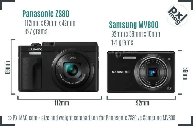 Panasonic ZS80 vs Samsung MV800 size comparison