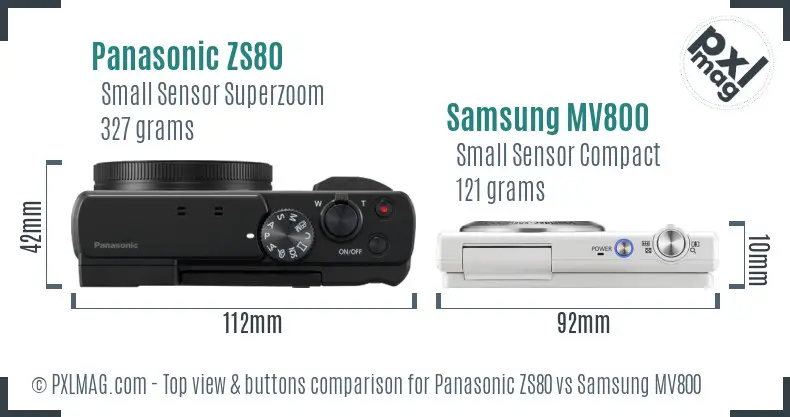 Panasonic ZS80 vs Samsung MV800 top view buttons comparison