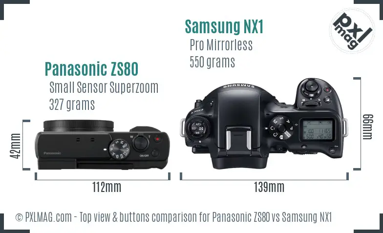 Panasonic ZS80 vs Samsung NX1 top view buttons comparison Panasonic ZS80 vs Samsung NX1 top view buttons comparison