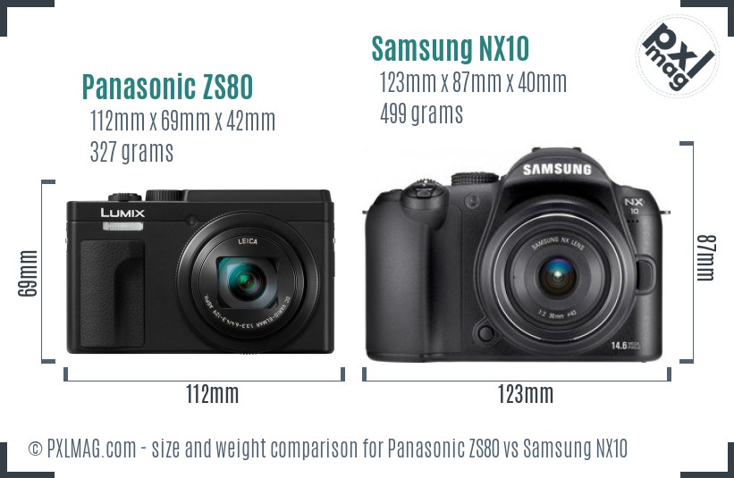 Panasonic ZS80 vs Samsung NX10 size comparison Panasonic ZS80 vs Samsung NX10 size comparison
