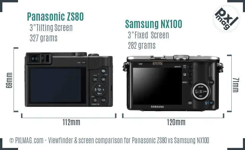 Panasonic ZS80 vs Samsung NX100 Screen and Viewfinder comparison