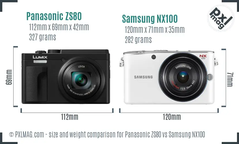 Panasonic ZS80 vs Samsung NX100 size comparison