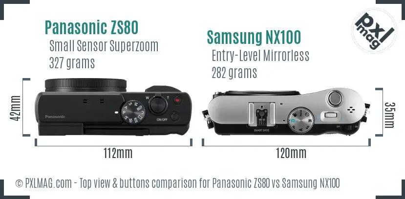 Panasonic ZS80 vs Samsung NX100 top view buttons comparison