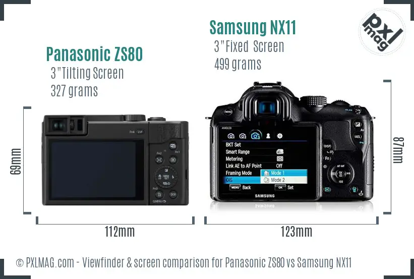 Panasonic ZS80 vs Samsung NX11 Screen and Viewfinder comparison