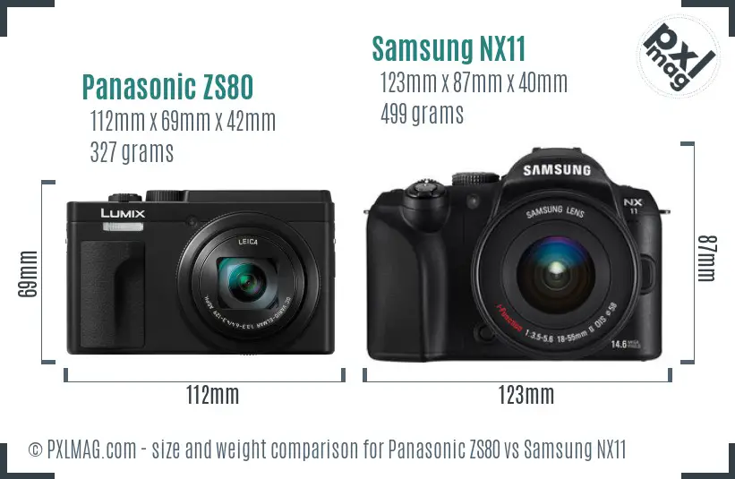 Panasonic ZS80 vs Samsung NX11 size comparison