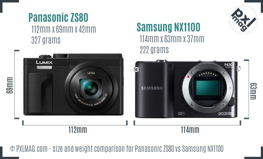 Panasonic ZS80 vs Samsung NX1100 size comparison