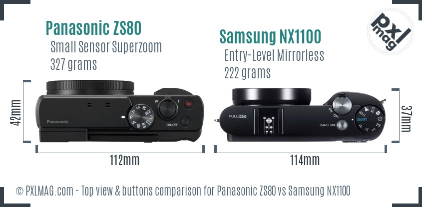 Panasonic ZS80 vs Samsung NX1100 top view buttons comparison