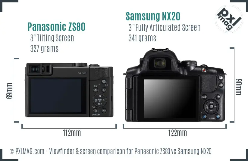 Panasonic ZS80 vs Samsung NX20 Screen and Viewfinder comparison