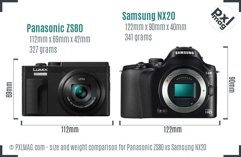 Panasonic ZS80 vs Samsung NX20 size comparison