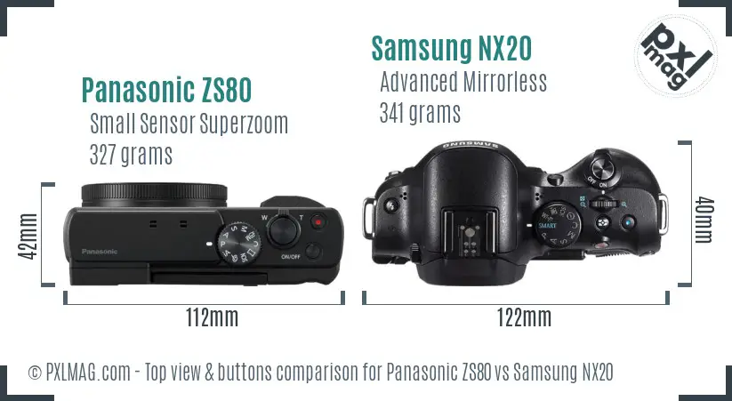 Panasonic ZS80 vs Samsung NX20 top view buttons comparison