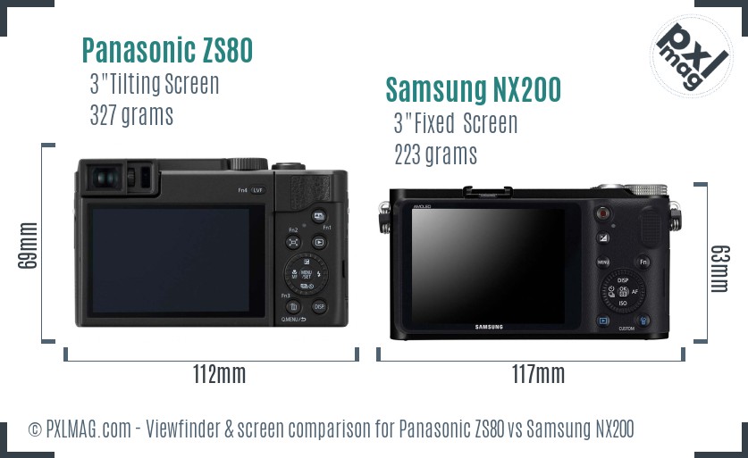 Panasonic ZS80 vs Samsung NX200 Screen and Viewfinder comparison