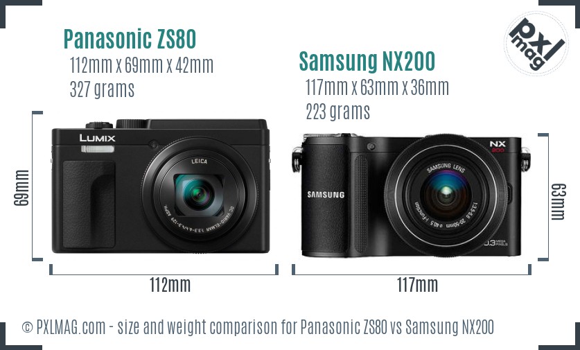 Panasonic ZS80 vs Samsung NX200 size comparison Panasonic ZS80 vs Samsung NX200 size comparison