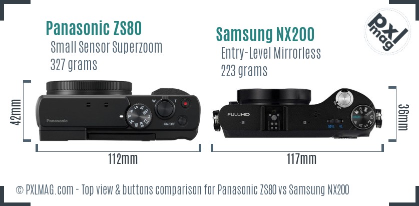 Panasonic ZS80 vs Samsung NX200 top view buttons comparison