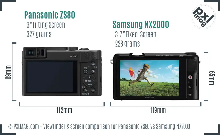 Panasonic ZS80 vs Samsung NX2000 Screen and Viewfinder comparison