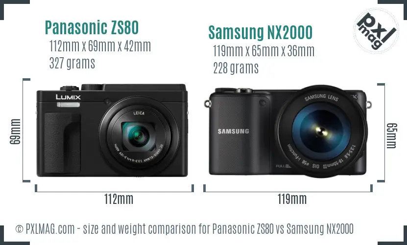 Panasonic ZS80 vs Samsung NX2000 size comparison