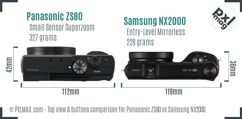 Panasonic ZS80 vs Samsung NX2000 top view buttons comparison