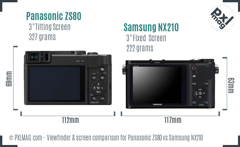 Panasonic ZS80 vs Samsung NX210 Screen and Viewfinder comparison