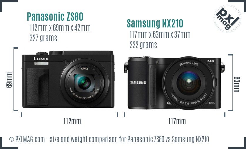 Panasonic ZS80 vs Samsung NX210 size comparison