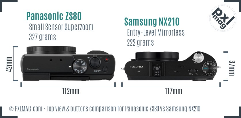 Panasonic ZS80 vs Samsung NX210 top view buttons comparison