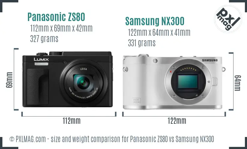 Panasonic ZS80 vs Samsung NX300 size comparison