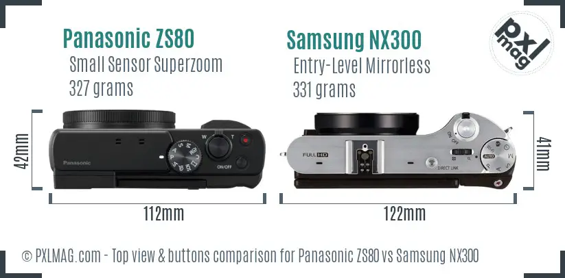 Panasonic ZS80 vs Samsung NX300 top view buttons comparison