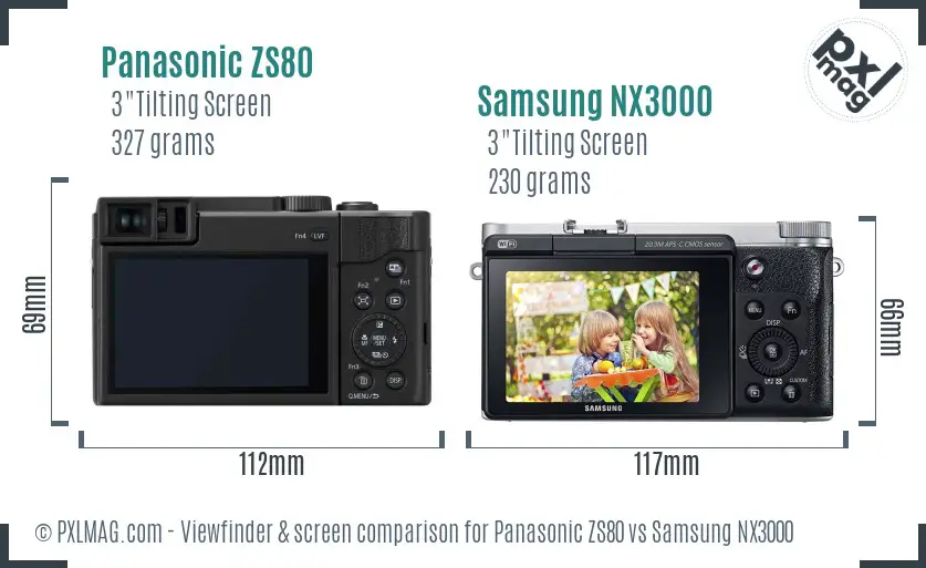 Panasonic ZS80 vs Samsung NX3000 Screen and Viewfinder comparison