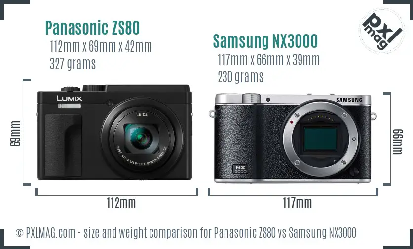 Panasonic ZS80 vs Samsung NX3000 size comparison