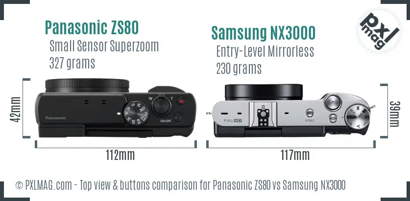 Panasonic ZS80 vs Samsung NX3000 top view buttons comparison