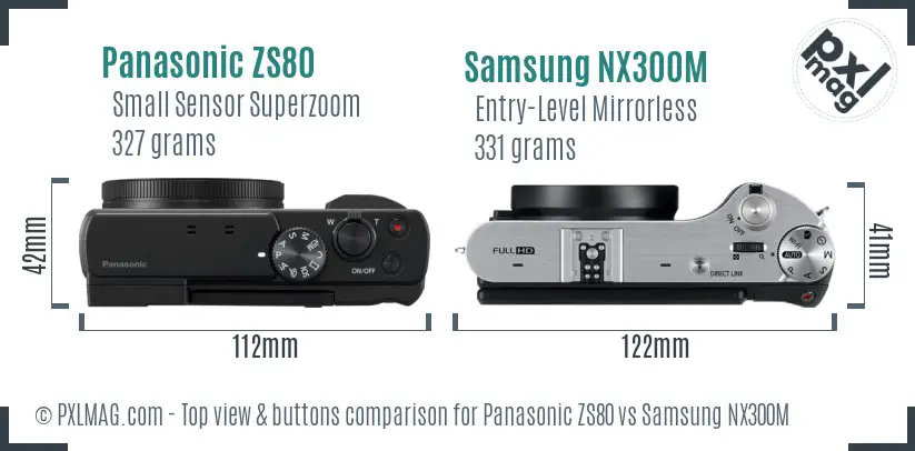 Panasonic ZS80 vs Samsung NX300M top view buttons comparison