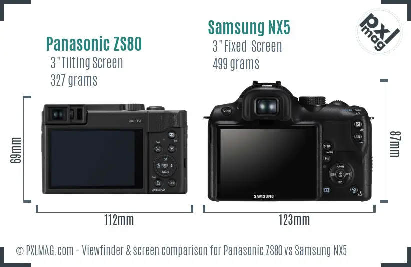 Panasonic ZS80 vs Samsung NX5 Screen and Viewfinder comparison
