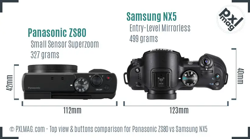 Panasonic ZS80 vs Samsung NX5 top view buttons comparison