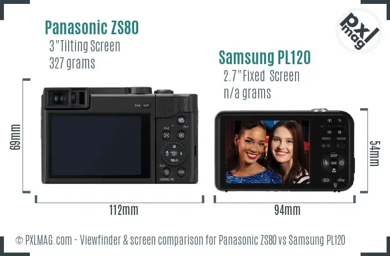 Panasonic ZS80 vs Samsung PL120 Screen and Viewfinder comparison