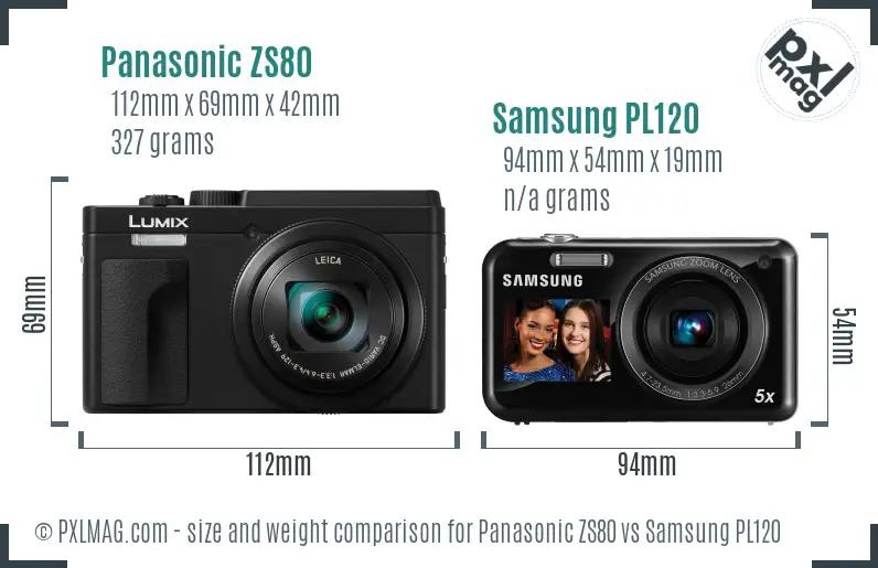 Panasonic ZS80 vs Samsung PL120 size comparison