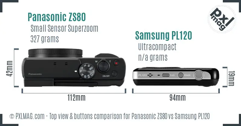 Panasonic ZS80 vs Samsung PL120 top view buttons comparison